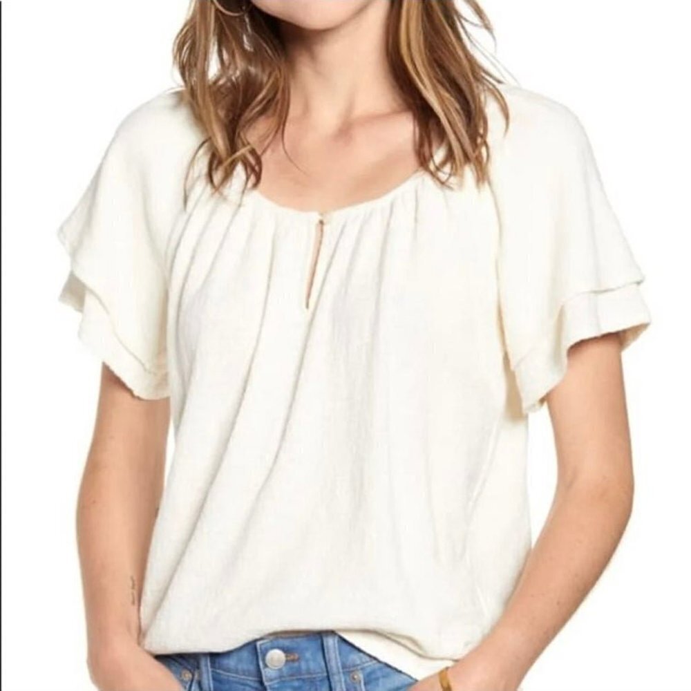 Madewell texture & thread cream wide short sleeve top, XXS